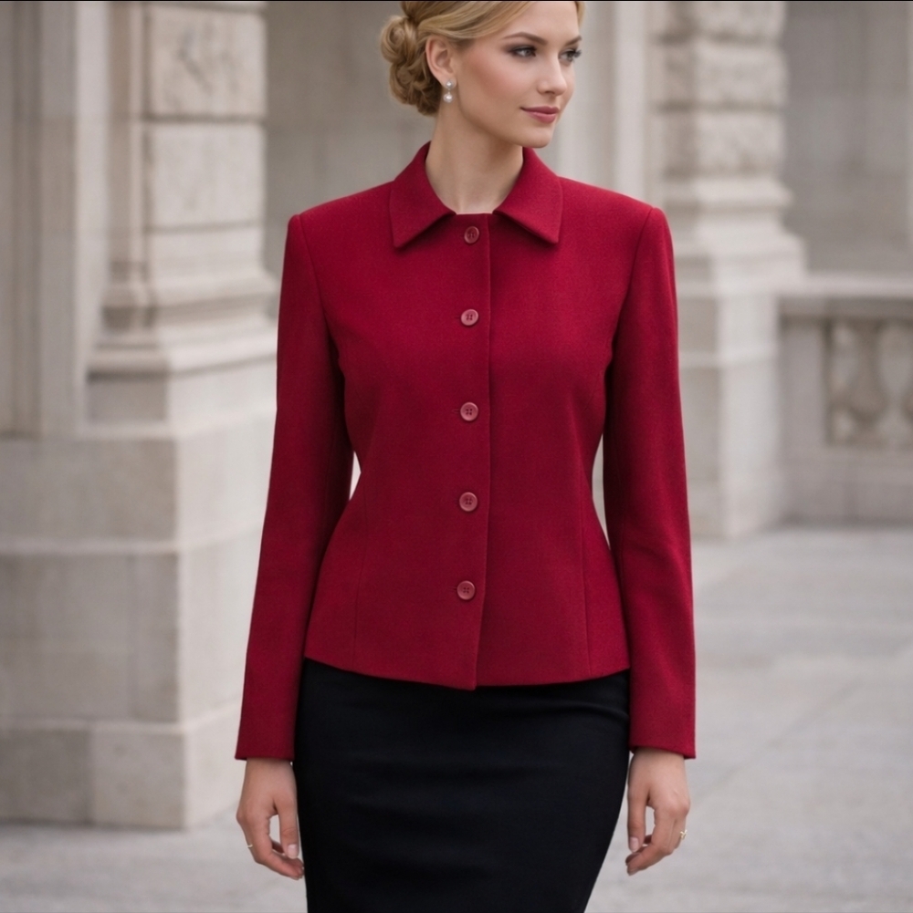 Vtg 90s Red Blazer Casual Corner Wool/Cashmere Blend Vibrant Soft Warm Sz 12